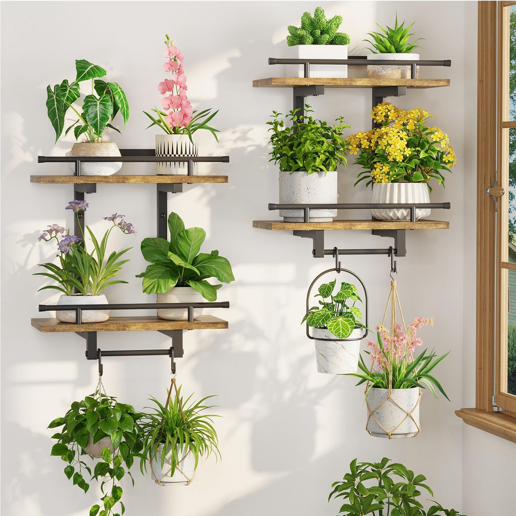 Wood Metal Plant Shelf Brown