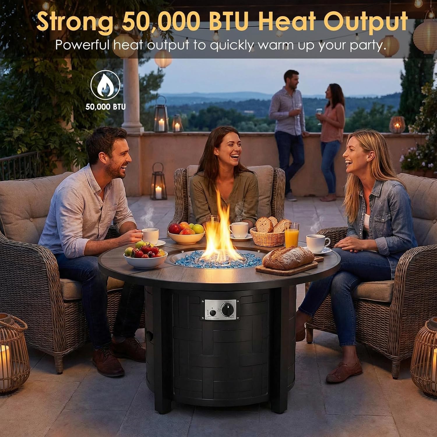 Round Propane Fire Pit Table Gray