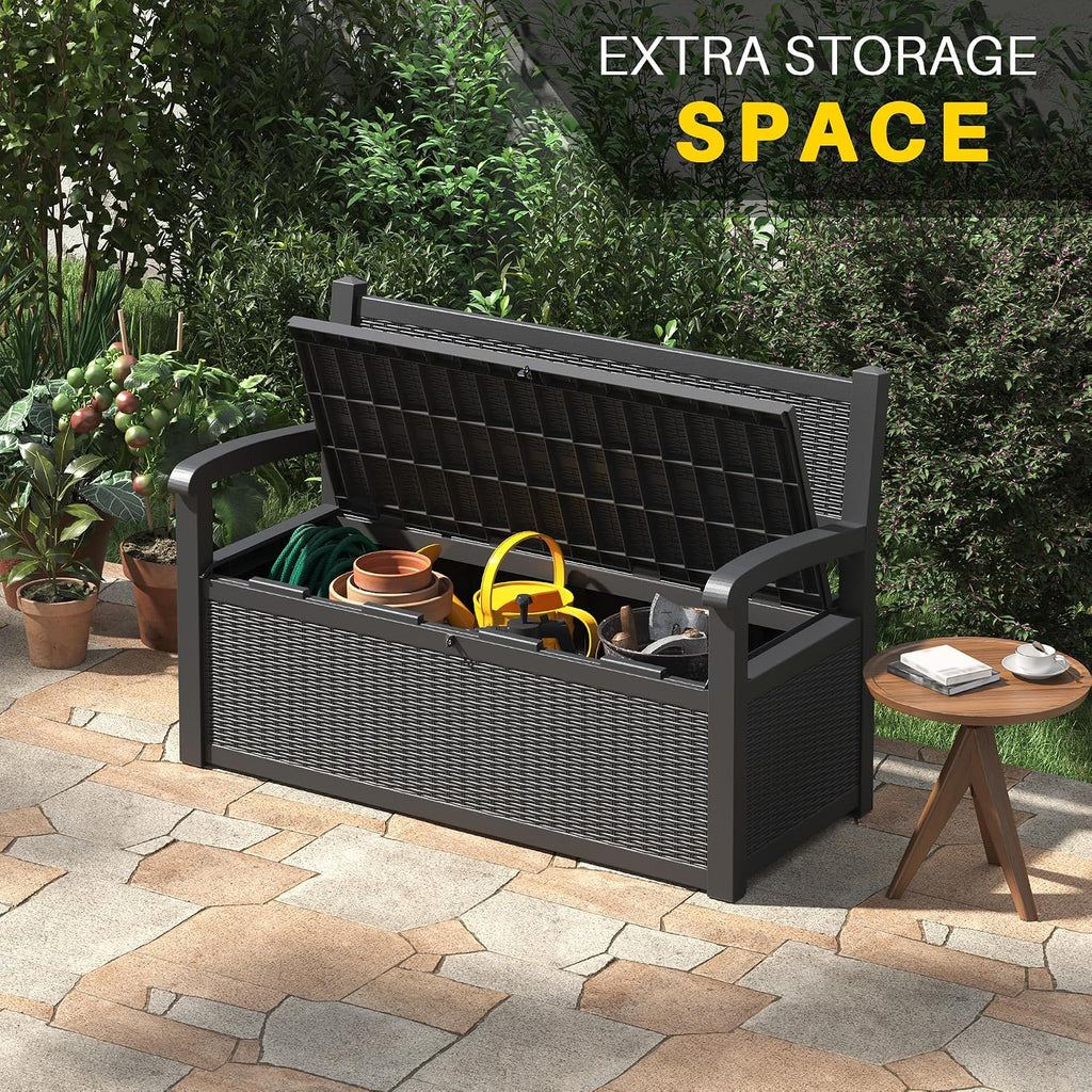 Resin Outdoor Storage Bench Dark Black