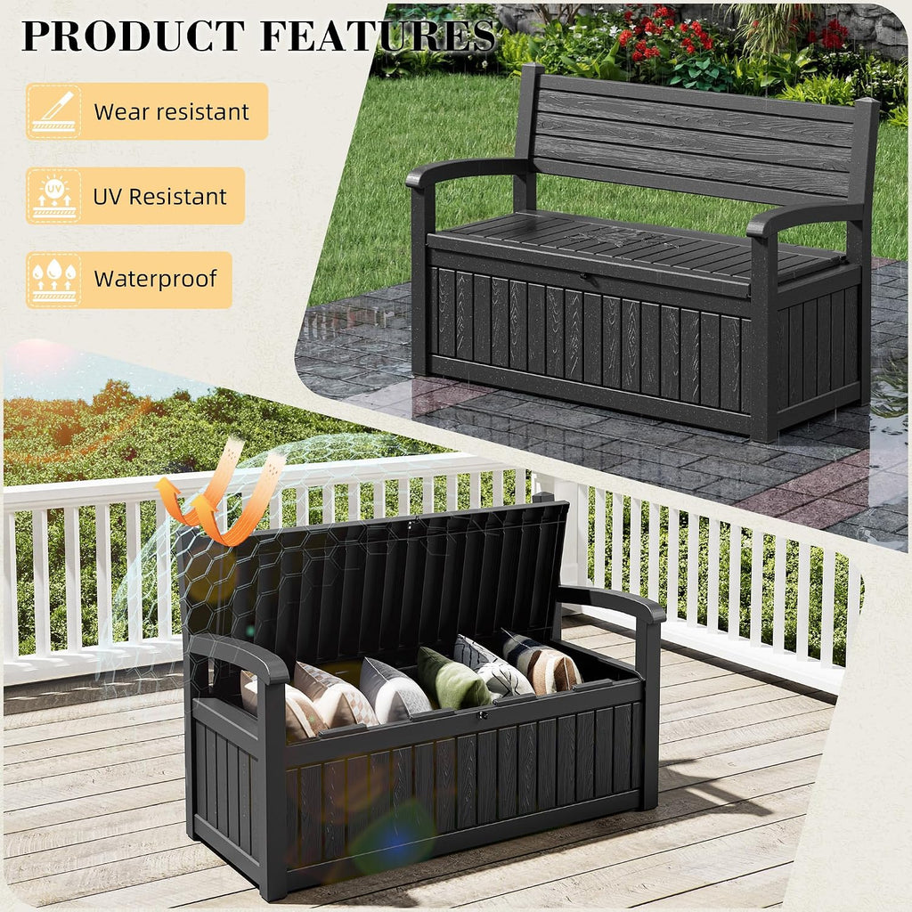Resin Outdoor Storage Bench Black
