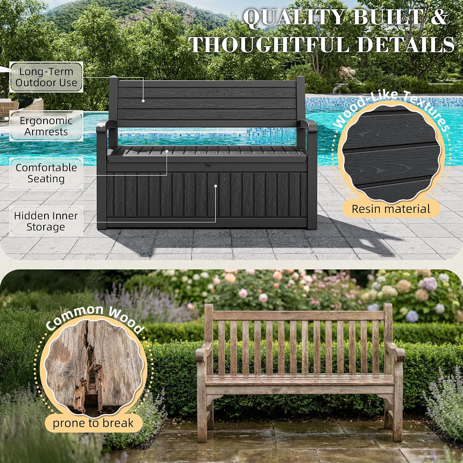 Resin Outdoor Storage Bench Black