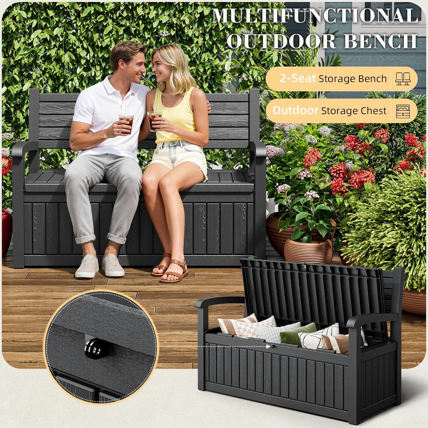 Resin Outdoor Storage Bench Black