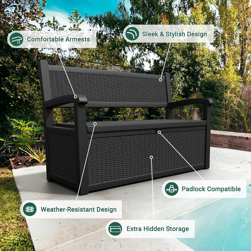 Resin Outdoor Storage Bench Dark Black