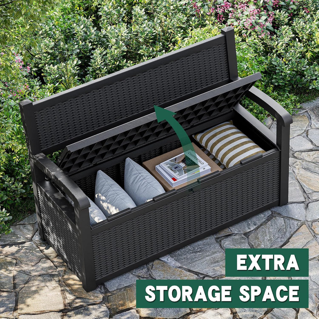 Resin Outdoor Storage Bench Dark Black
