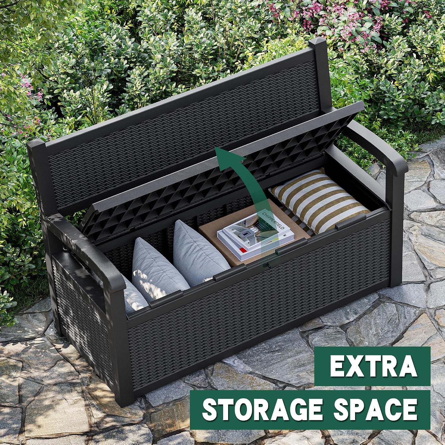Resin Outdoor Storage Bench Dark Black