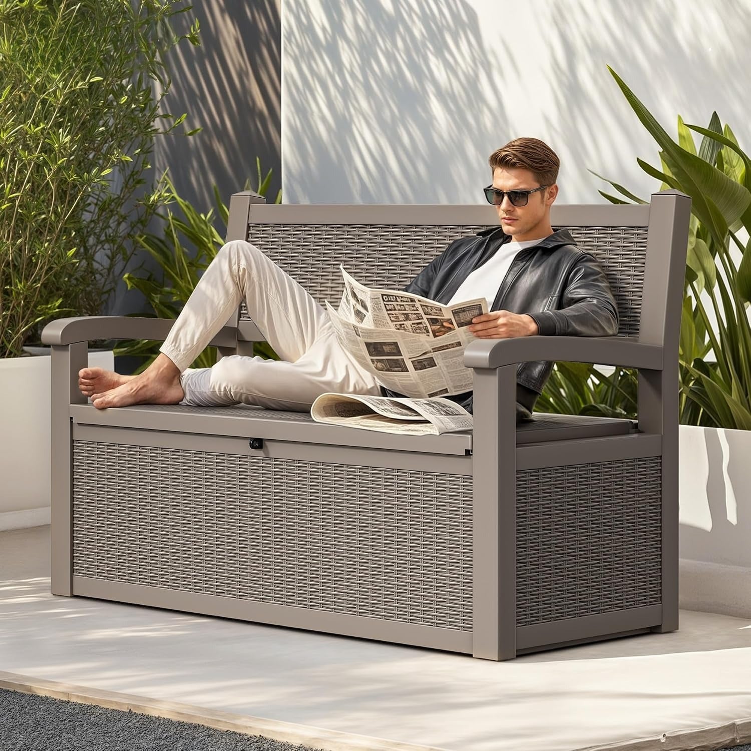 Outdoor Storage Bench Light Brown